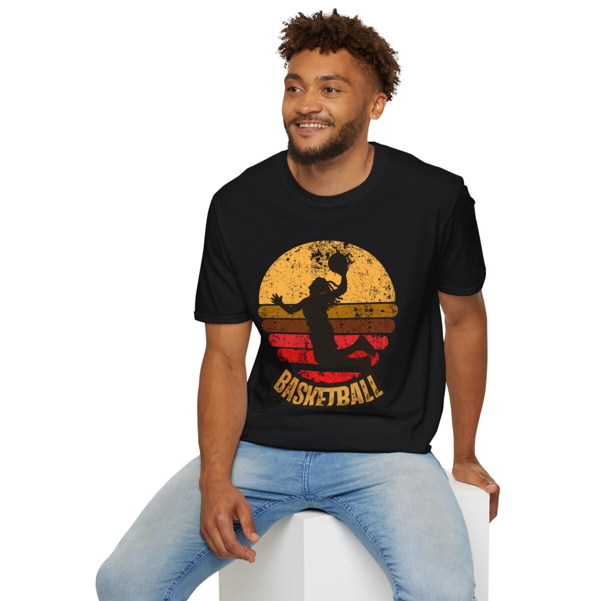 basketball sunset unisex t shirt — vintage silhouette dunk graphic