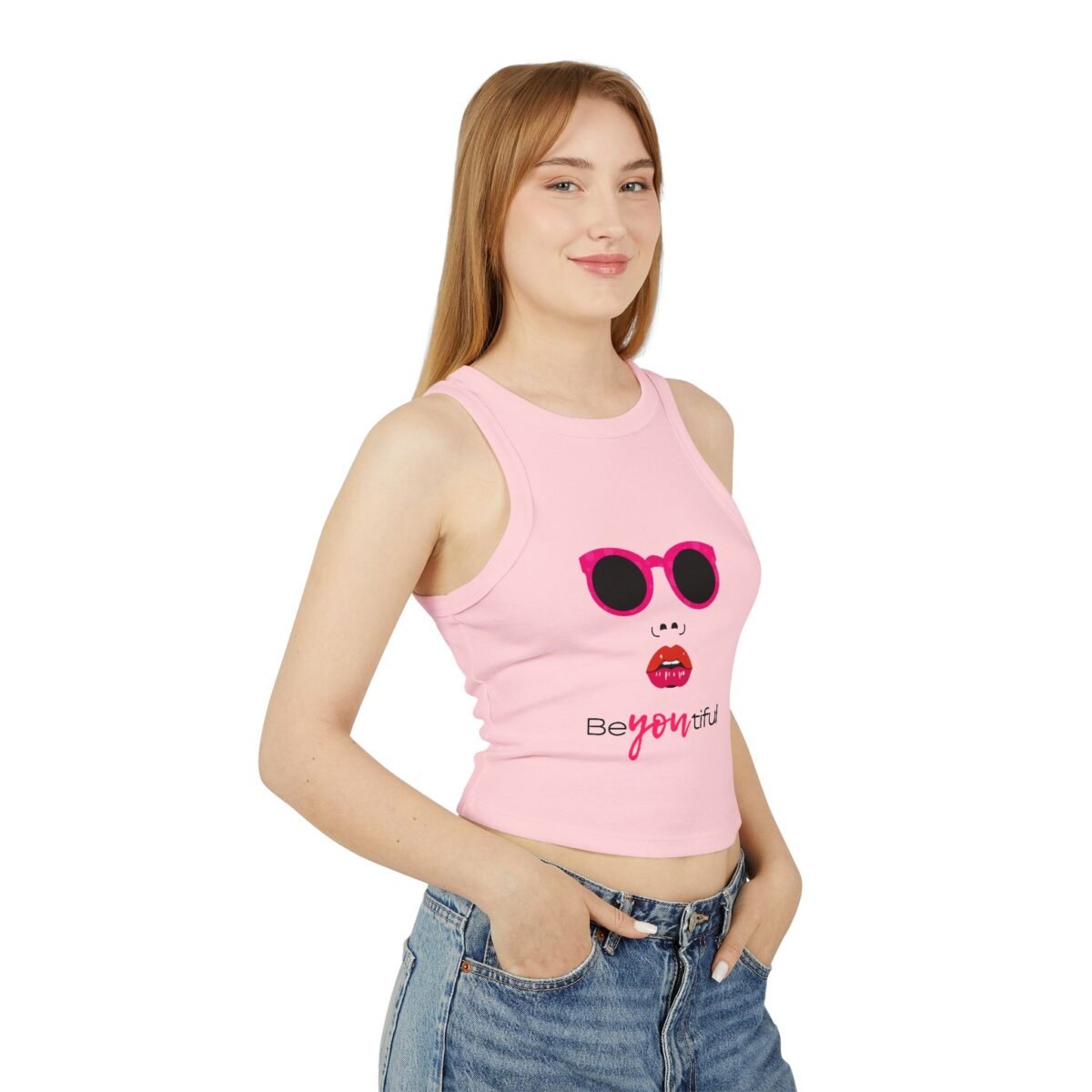 beyoutiful sunglasses & lips racer women's tank crop top