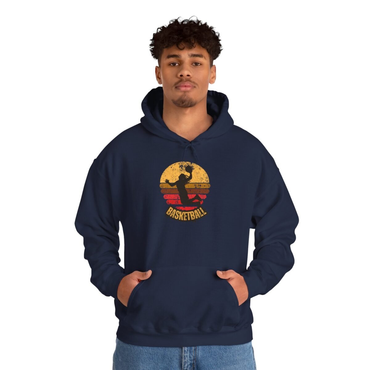 basketball sunset unisex hoodie — retro dunk silhouette pullover