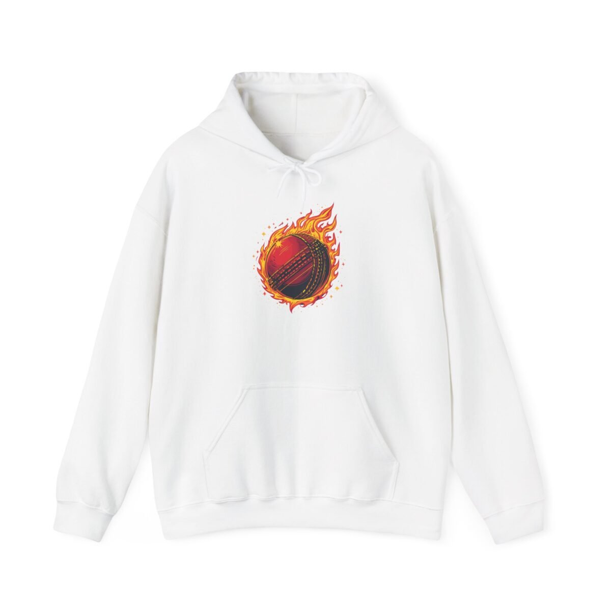 flaming cricket ball unisex hoodie — fire sports graphic sweatshirt