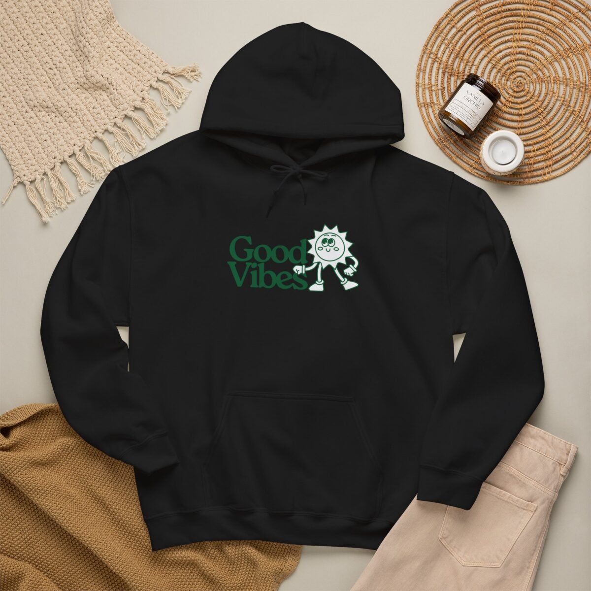 good vibes unisex hoodie — retro sunflower graphic hooded sweatshirt