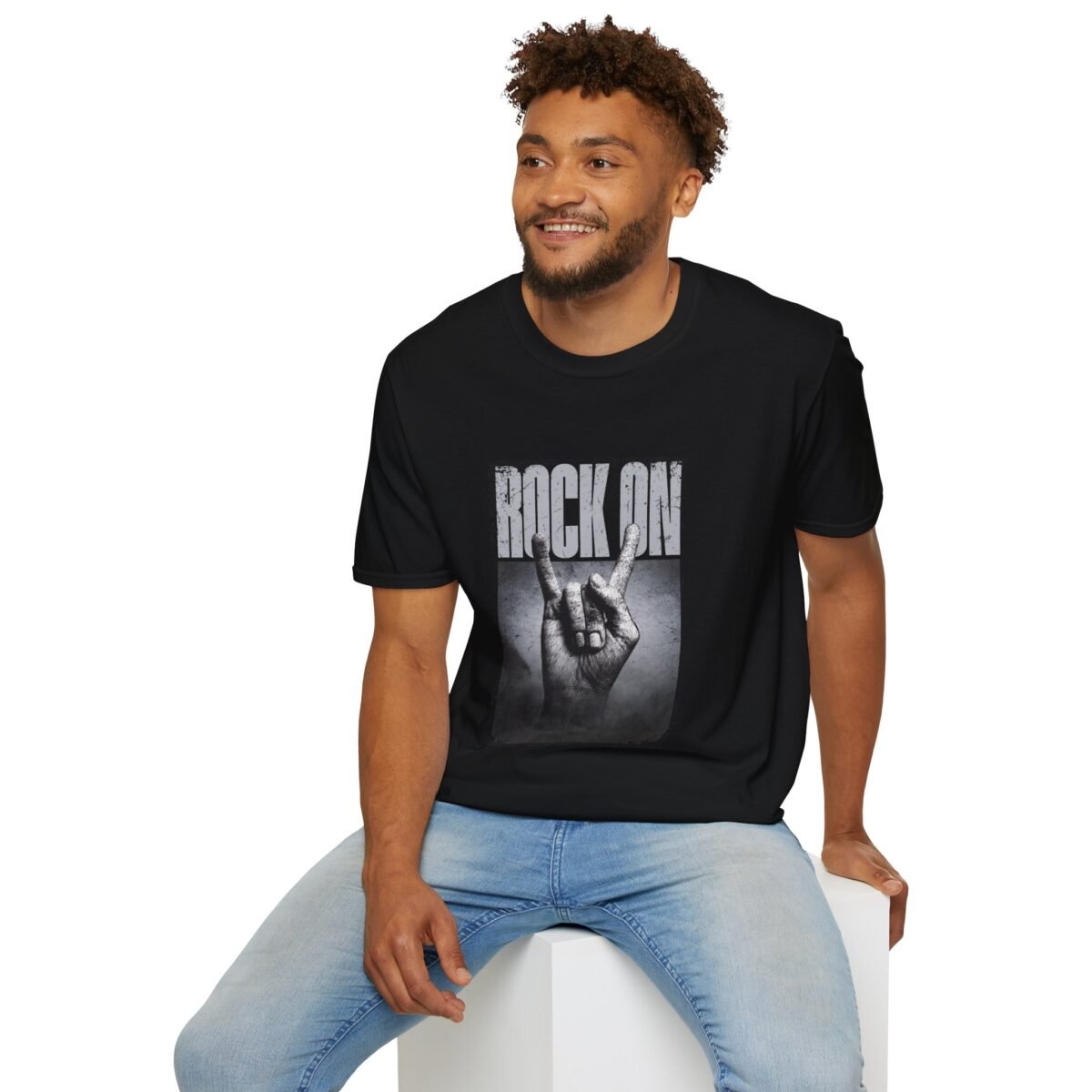 rock on unisex t‑shirt — retro hand sign graphic tee