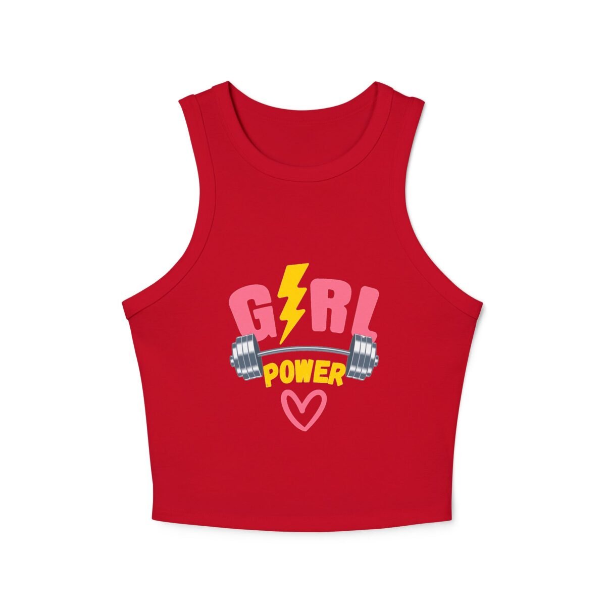 girl power racer wome's tank crop top — women's fitness crop with dumbbell & lightning design