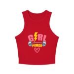 girl power racer wome's tank crop top — women's fitness crop with dumbbell & lightning design