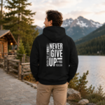 Never Give Up Unisex Hoodie – Inspirational Back Print