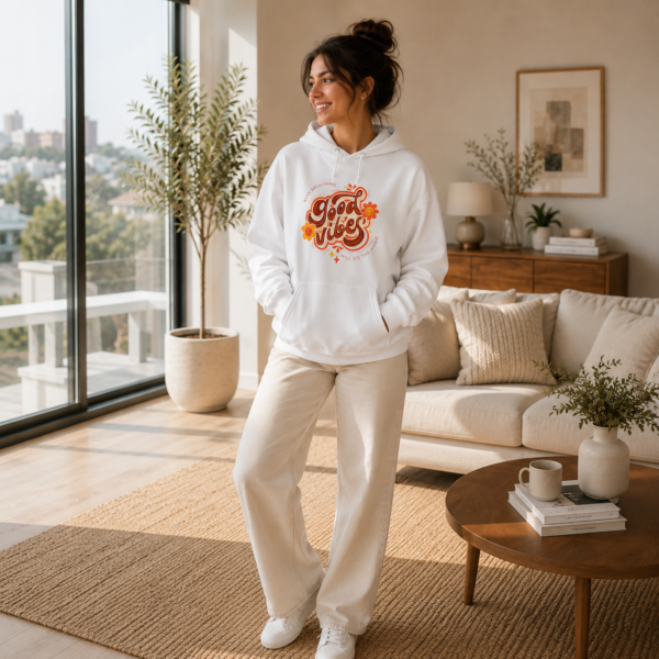 Good Vibes Unisex Hoodie – Retro Floral Graphic Hoodie
